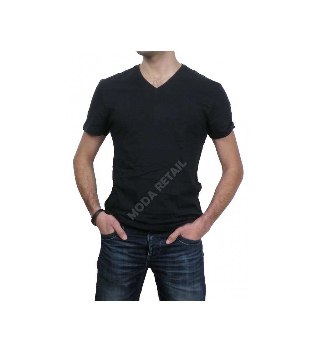 Camiseta UNNO manga corta cuello de pico forma en V color negro.